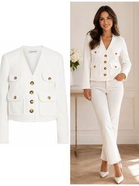 VERONICA BEARD Isola Cotton-Blend Piqué Jacket Size 14 $598